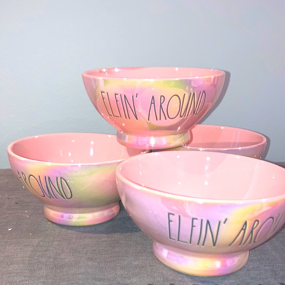 RAE DUNN 4 pack Elfin Around Bowls - New Iridescent Pink Christmas Holiday 🎅